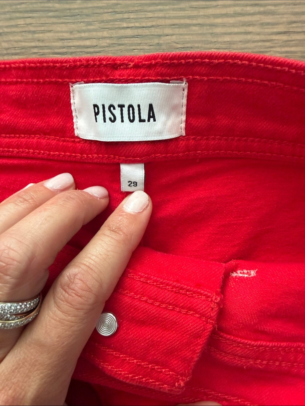 pistola Red Wide-Leg Jeans with Raw Frayed Hem - Picture 2 of 5
